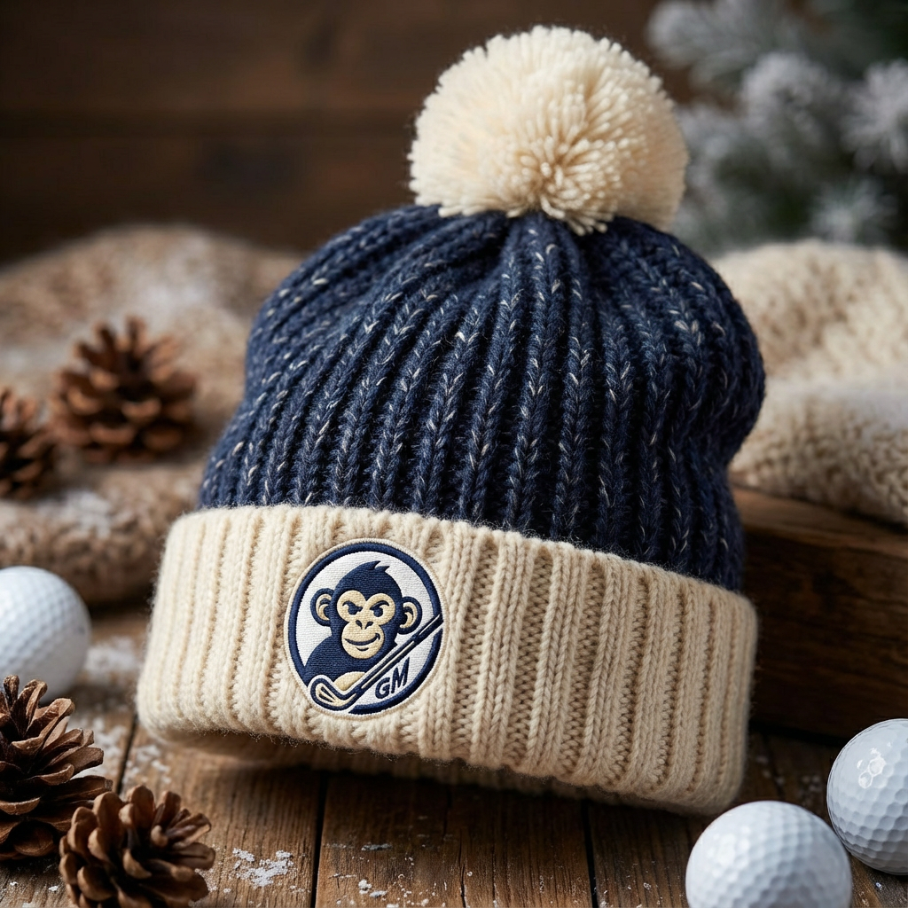 Navy Pom Beanie